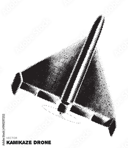 Shahed kamikaze drone. Isolated element, vector. Pointillism, dotted