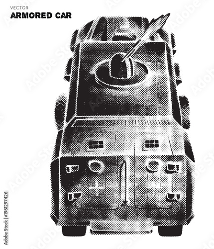 Armored military vehicle. Isolated vector element. Pointillism, dotted