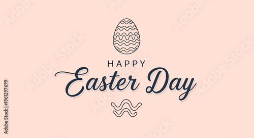 Elegant Happy Easter Day message on a peach-colored background featuring a simple decorated egg icon and wavy lines.