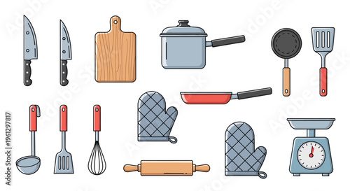 Collection of kitchen utensils and tools.