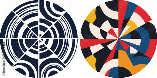 Canvas-taulu Abstract geometric circle vector set, modern Bauhaus style round patterns, color