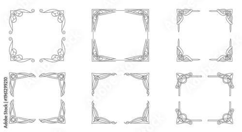 Set of Four Ornate Decorative Corner Frames and Borders, isolated white background