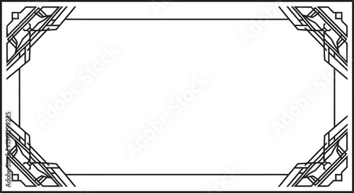 Elegant Art Deco Rectangle Frame with Geometric Patterns, isolated white background