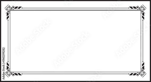 Ornate Rectangular Decorative Frame with Classic Border and Corner Accents Line Art on an Isolated White Background.