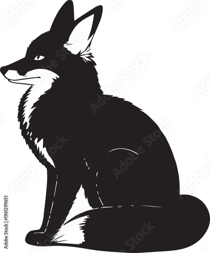  Bold Black And White Sitting Fox Profile With Fluffy Tail