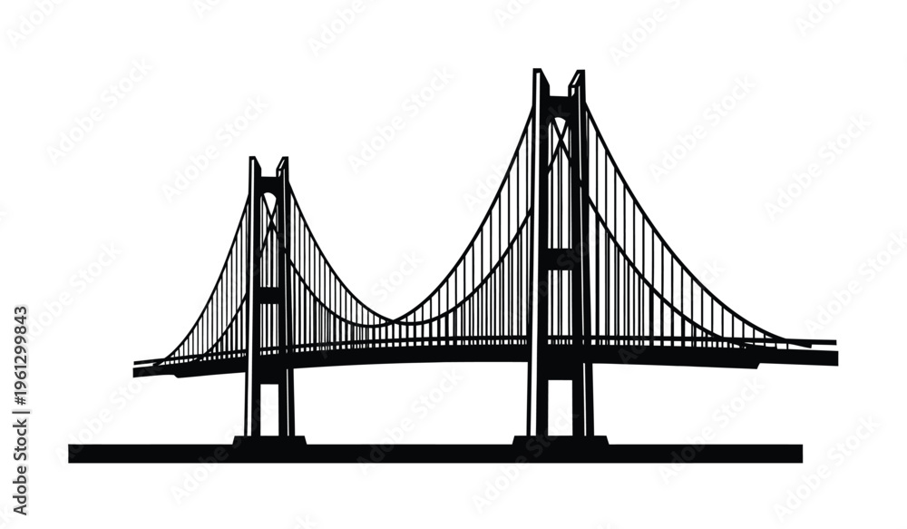 Obraz premium Silhouette of a suspension bridge with two towers and cables