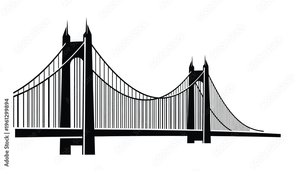 Fototapeta premium Silhouette of a suspension bridge with towers and cables