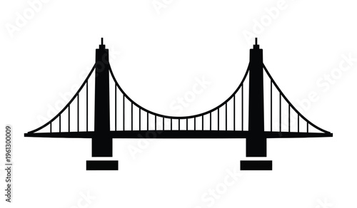 Silhouette of a suspension bridge with two towers and cables