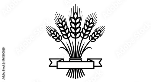 Wheat ears with ribbon banner logo.