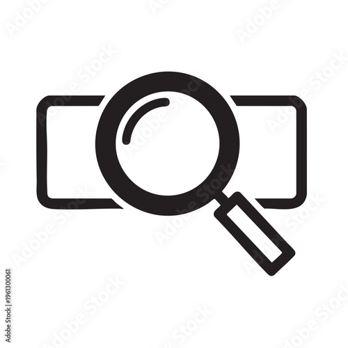 A magnifying glass searches through outline icons.