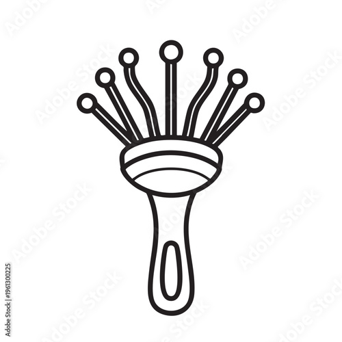 An outline icon of a scalp massager on a white background for design purposes.