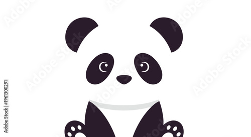 Panda face illustration features a stylized black and white graphic of a cute giant panda with large eyes and ears on a white background.