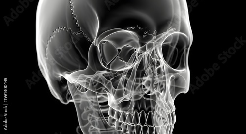 Human skull x ray radiograph image showing detailed bone structure