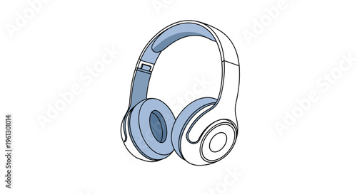 Over ear wireless headphones design showing a detailed outline and a light blue shaded version for music and audio technology.