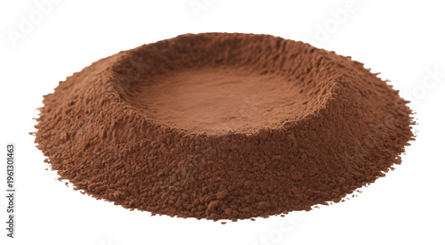 Brown powder pile with crater cocoa isolated on a transparent background