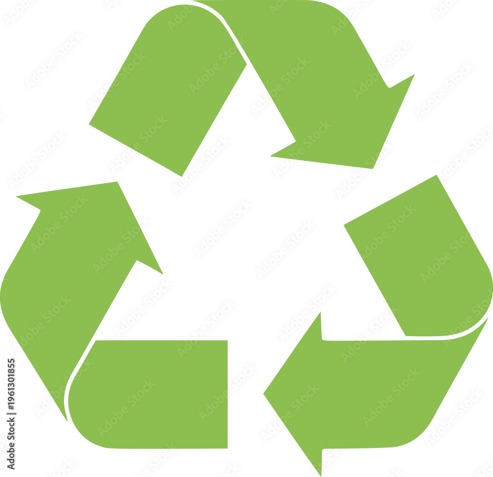 Obraz premium Green recycling symbol with three arrows. Environmental sustainability icon on transparent background