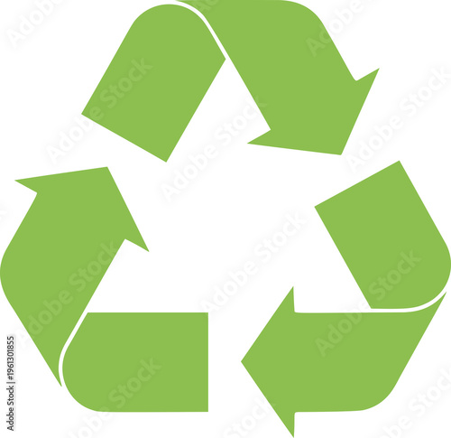 Green recycling symbol with three arrows. Environmental sustainability icon on transparent background