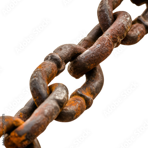 Detailed rusty chain links texture isolated on a transparent background