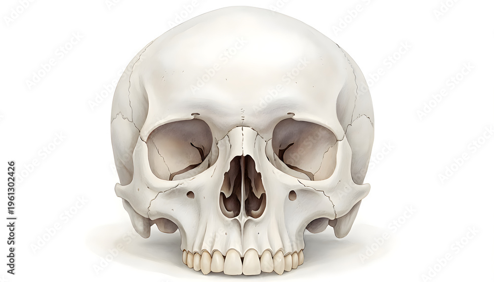 Obraz premium A human skull is facing forward on a plain surface
