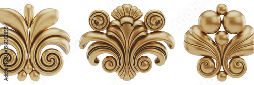 Golden floral decorative isolated on a transparent background