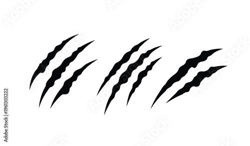 A silhouette of sharp black claw marks on a plain white background resembling a fearsome animal's scratch