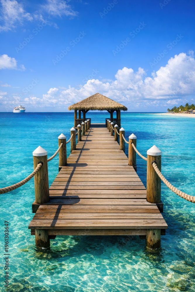 Fototapeta premium Wooden Pier and Turquoise Water in Grand Turk