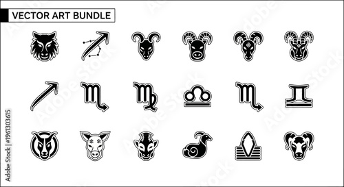 A versatile vector art bundle presents diverse stylized zodiac.