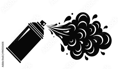Spray paint can silhouette creating a cloud of black paint
