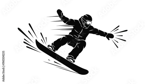 Snowboarder in motion silhouette dynamic winter sports action