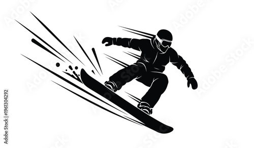 Snowboarder in motion silhouette dynamic winter sports action
