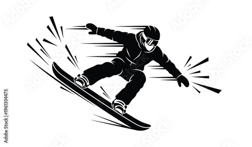 Snowboarder in motion silhouette dynamic winter sports action