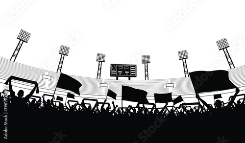 Silhouette of a lively stadium concert with a crowd and stage lights