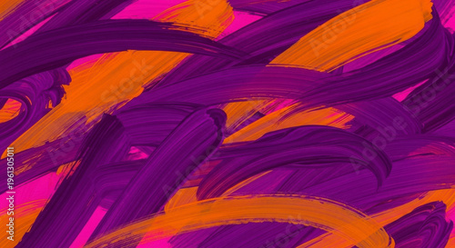 vibrant abstract painting with purple and orange brushstrokes