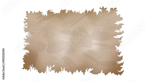 A tattered aged parchment frame with a blurred light background