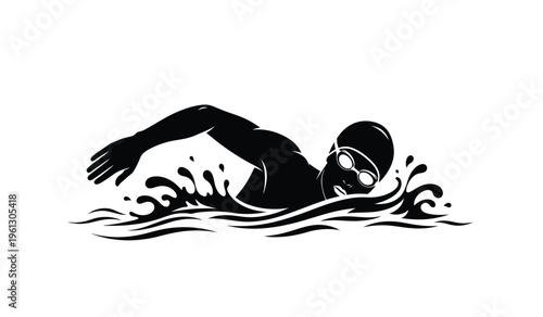 Silhouette of a swimmer in a dynamic swimming motion through water