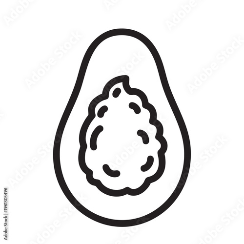 An illustration depicts a halved avocado with guacamole outline on a white background.