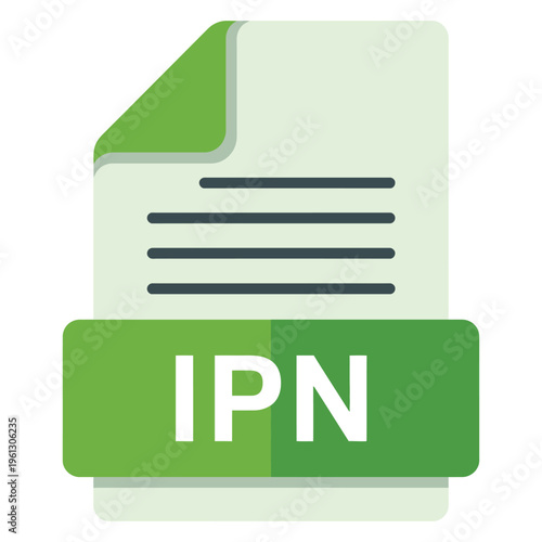 ipn file format flat style icon, minimalist document symbol in clean line art design, representing financial notifications, instant payment messages, and digital file management for logo branding, app