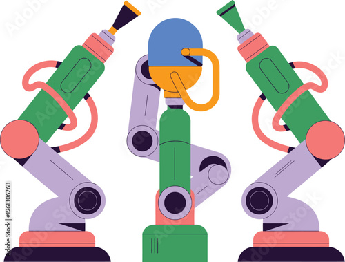 Modern robotic arms in a futuristic factory, precision engineering and automation concept
