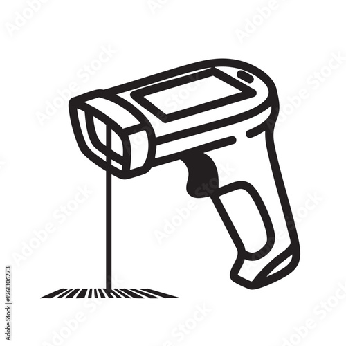 A handheld barcode scanner is scanning a barcode in a modern setting.