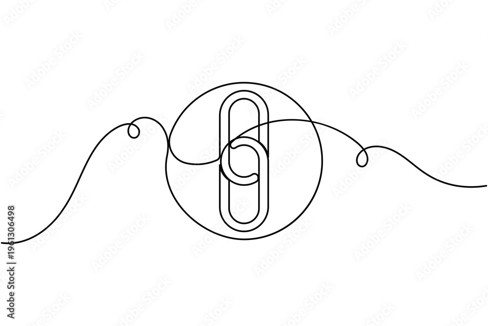 Obraz premium Circular chain link sign icon continuous one line drawing single art on white background minimalist fluid wave design symbol outline vector illustration