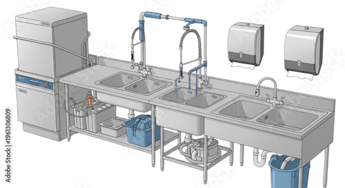 Commercial Kitchen Equipment, Restaurant Appliances, Stainless Steel, Catering Tools, Cooking Equipment Vector Set for Industrial Food Service and Modern Culinary Workspace