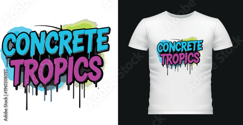 Concrete tropics t shirt design urban graffiti style colorful