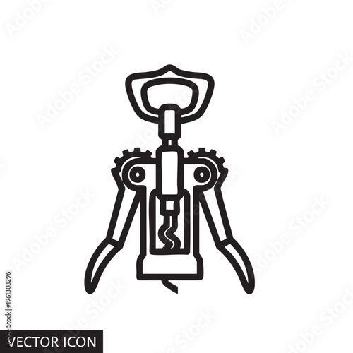 A wine bottle opener outline drawing on a white background