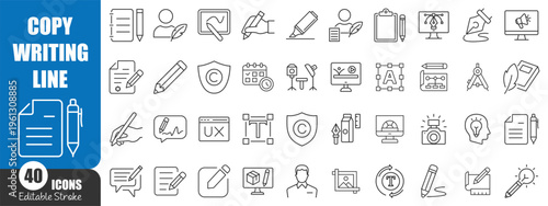 Copywriting Line Icons Set – Content Creation, Writing, Marketing and Editing Outline Vector Collection