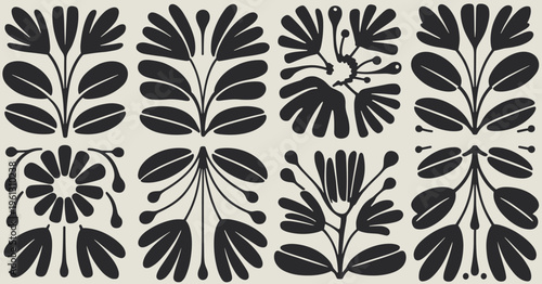 Black floral motifs on a light beige background pattern