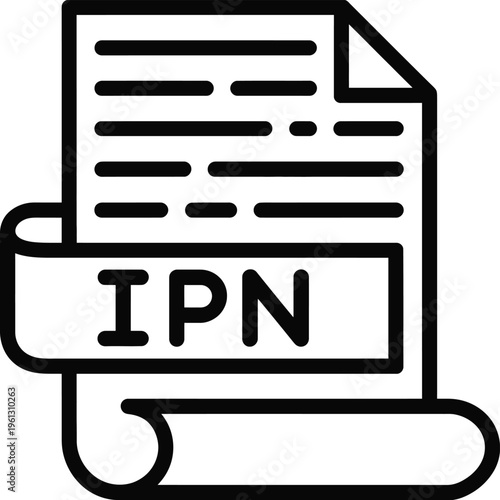 ipn icon, minimalist document and payment symbol in clean line art design, representing instant payment notifications, financial transaction alerts, and digital record management for logo branding, ap