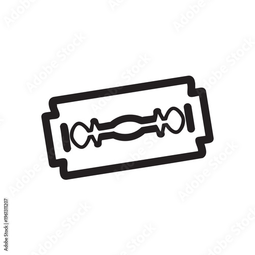 A clear outline of a razor blade on a white background in a simple illustration style.