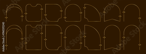 Set of aesthetic, minimalist line art frames featuring arches with sparkles