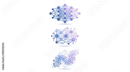 Abstract representations of neural networks, artificial intelligence, and complex digital circuits for technological innovation and data processing