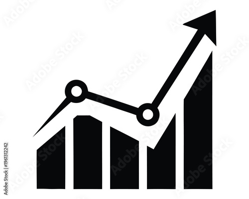 A black and white graph with an upward trend arrow